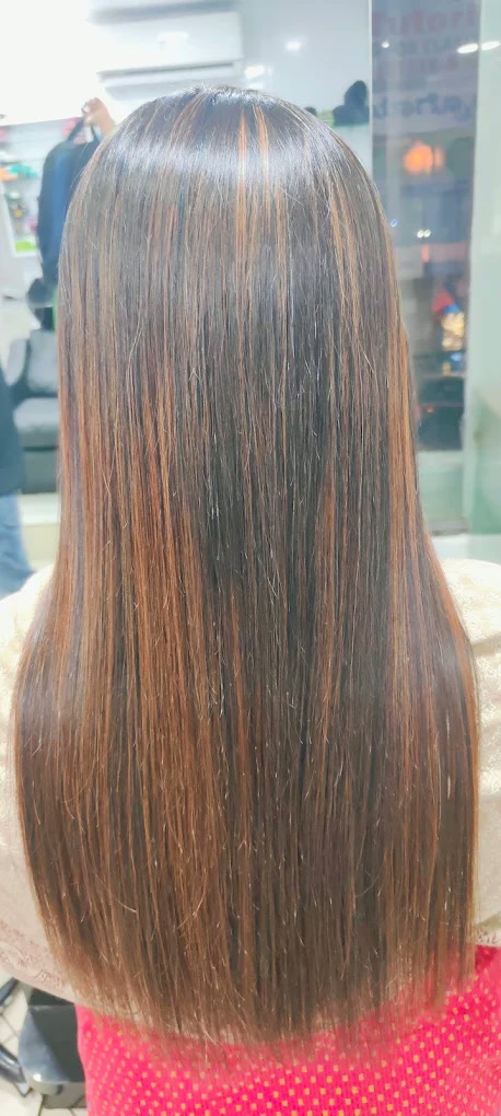Silky straight hair after salon treatment
